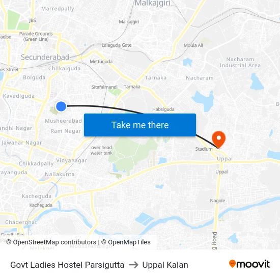 Govt Ladies Hostel Parsigutta to Uppal Kalan map