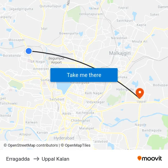 Erragadda to Uppal Kalan map