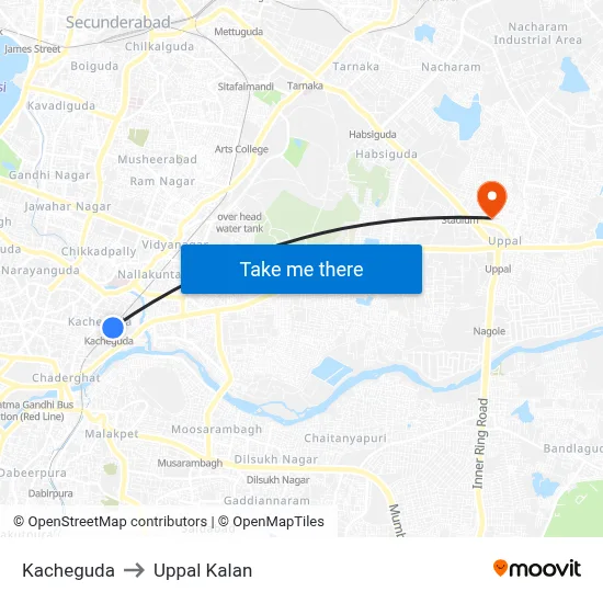 Kacheguda to Uppal Kalan map