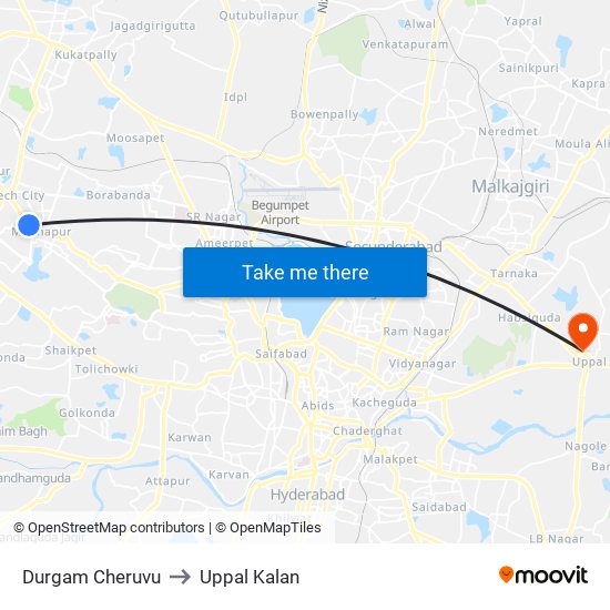 Durgam Cheruvu to Uppal Kalan map