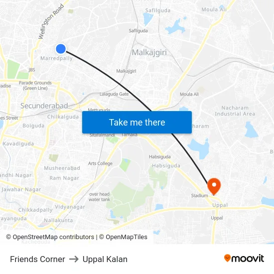 Friends Corner to Uppal Kalan map