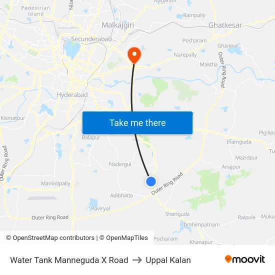 Water Tank Manneguda X Road to Uppal Kalan map