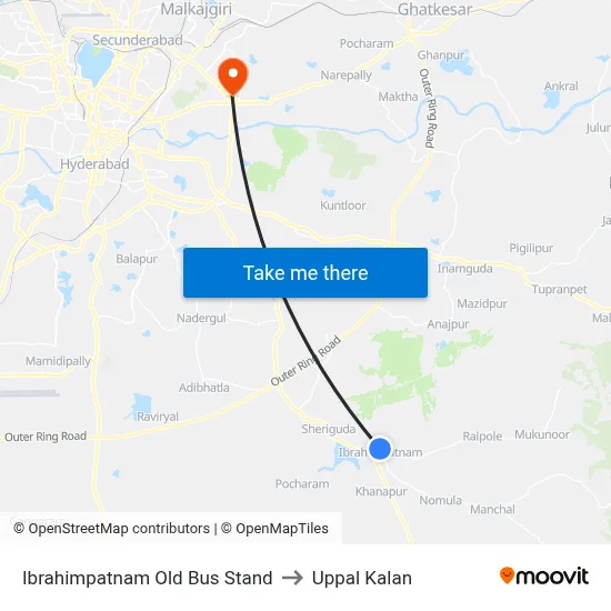 Ibrahimpatnam Old Bus Stand to Uppal Kalan map