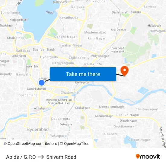 Abids / G.P.O to Shivam Road map