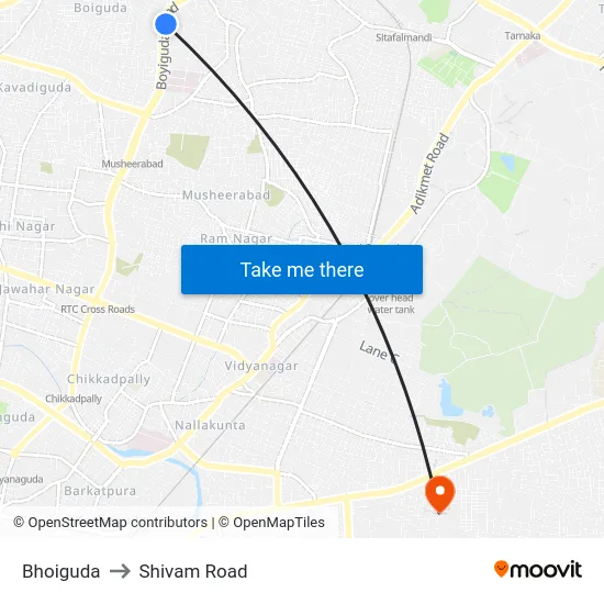 Bhoiguda to Shivam Road map