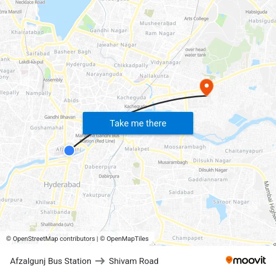 Afzalgunj Bus Station to Shivam Road map