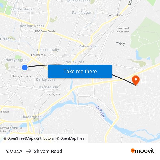 Y.M.C.A. to Shivam Road map
