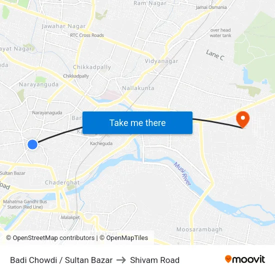Badi Chowdi / Sultan Bazar to Shivam Road map
