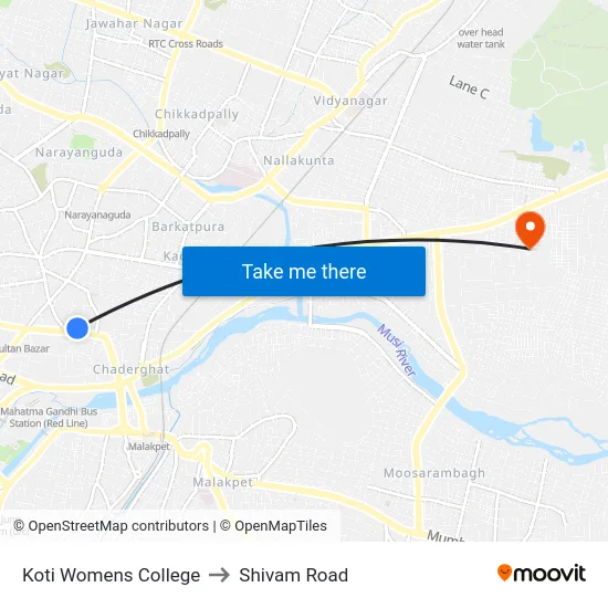 Koti Womens College to Shivam Road map
