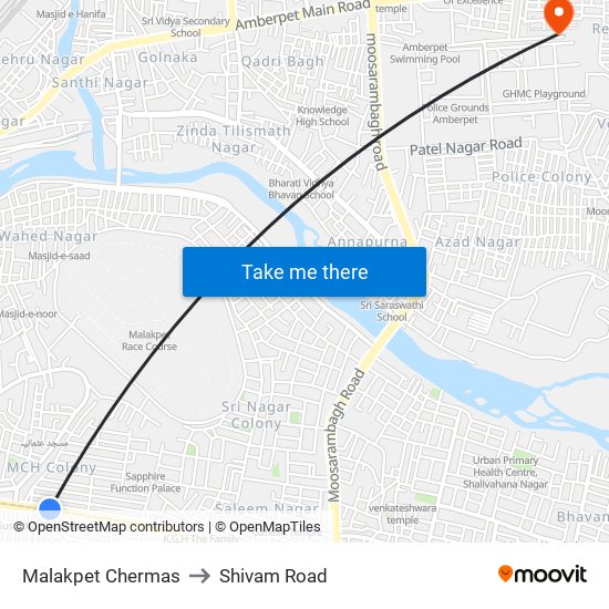 Malakpet Chermas to Shivam Road map