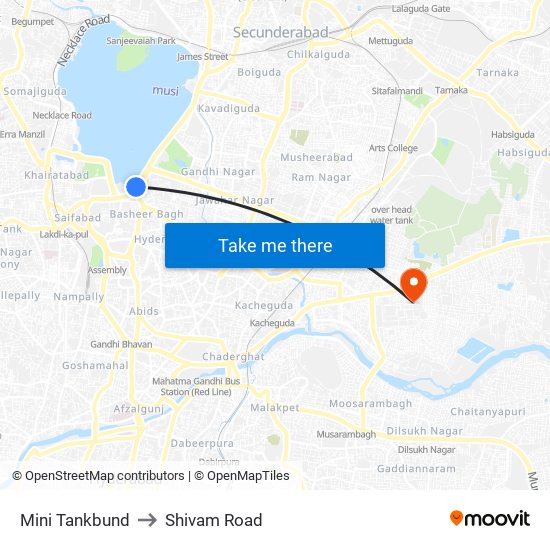 Mini Tankbund to Shivam Road map