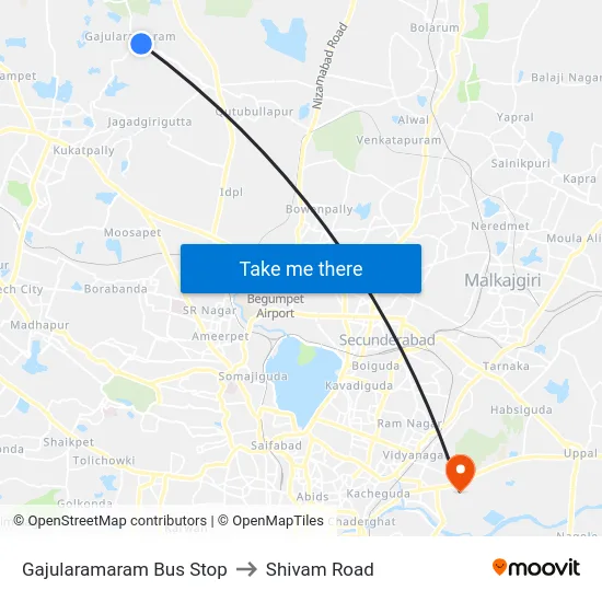 Gajularamaram Bus Stop to Shivam Road map
