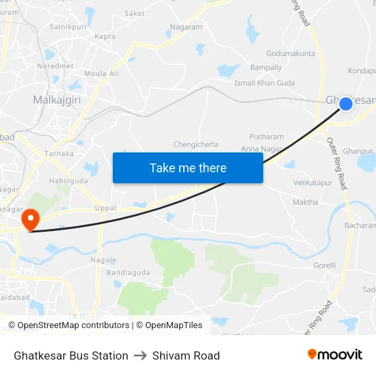 Ghatkesar Bus Station to Shivam Road map