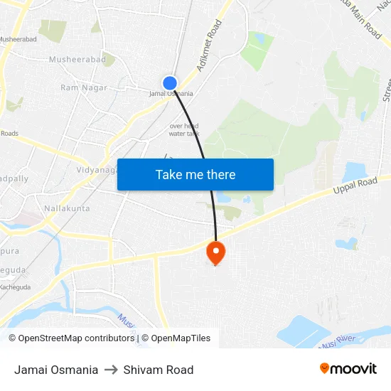 Jamai Osmania to Shivam Road map