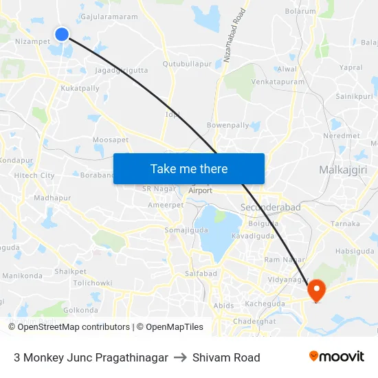 3 Monkey Junc Pragathinagar to Shivam Road map
