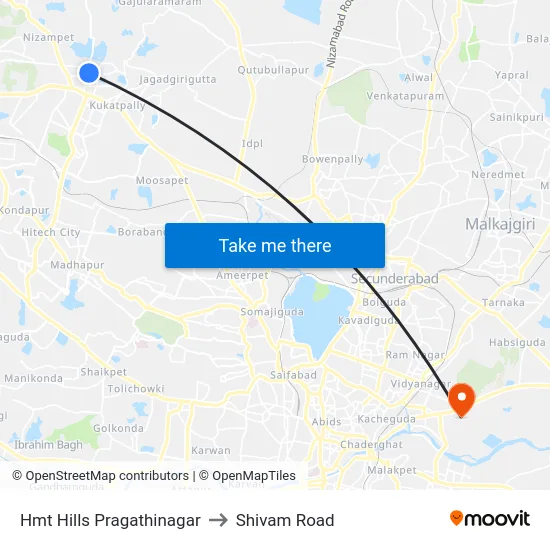 Hmt Hills Pragathinagar to Shivam Road map