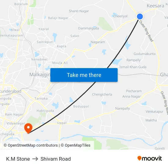 K.M Stone to Shivam Road map