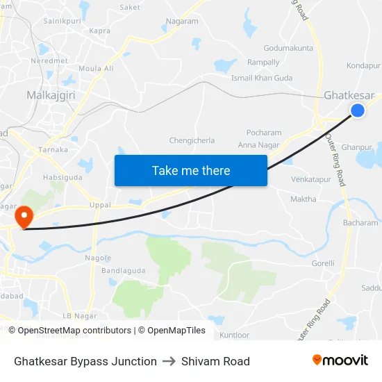 Ghatkesar Bypass Junction to Shivam Road map