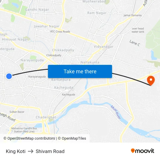 King Koti to Shivam Road map