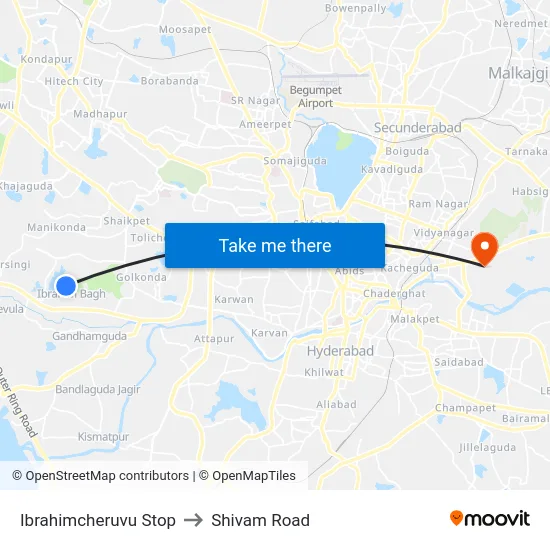 Ibrahimcheruvu Stop to Shivam Road map