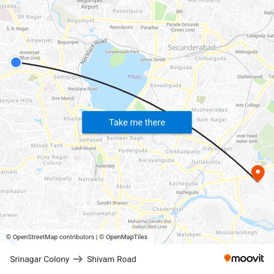 Srinagar Colony to Shivam Road map