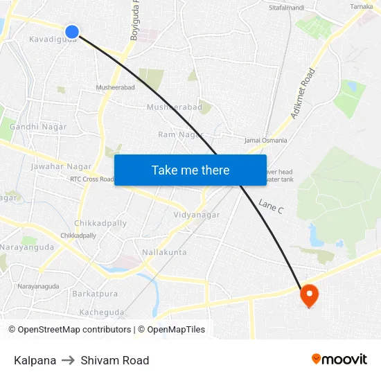Kalpana to Shivam Road map