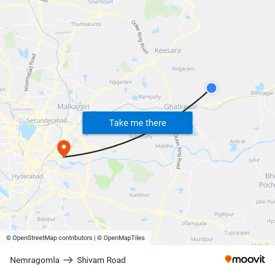 Nemragomla to Shivam Road map