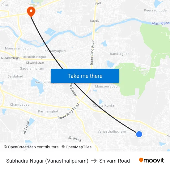 Subhadra Nagar (Vanasthalipuram) to Shivam Road map