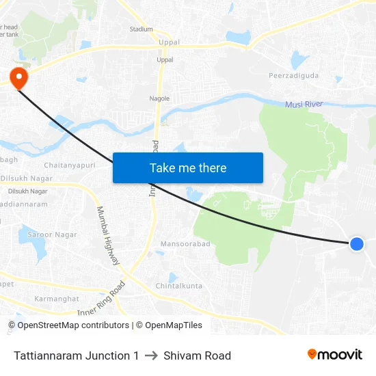 Tattiannaram Junction 1 to Shivam Road map