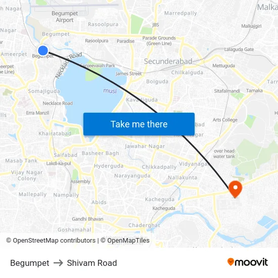 Begumpet to Shivam Road map