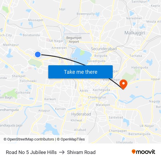 Road No 5 Jubilee Hills to Shivam Road map