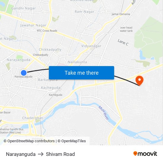 Narayanguda to Shivam Road map