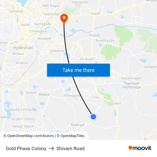 Gold Phase Colony to Shivam Road map