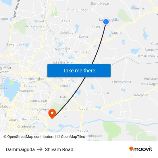 Dammaiguda to Shivam Road map