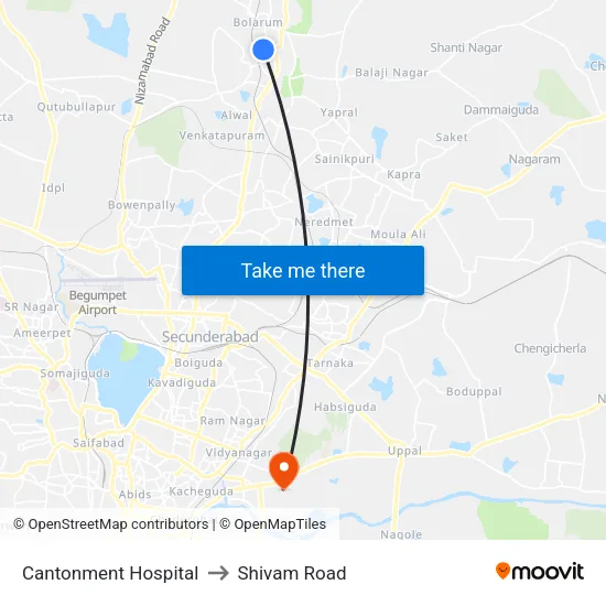 Cantonment Hospital to Shivam Road map