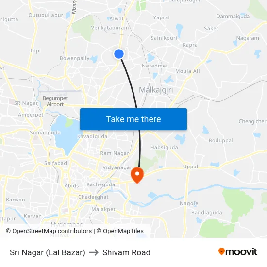 Sri Nagar (Lal Bazar) to Shivam Road map