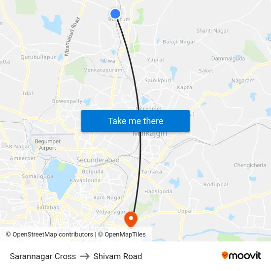 Sarannagar Cross to Shivam Road map