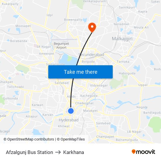 Afzalgunj Bus Station to Karkhana map