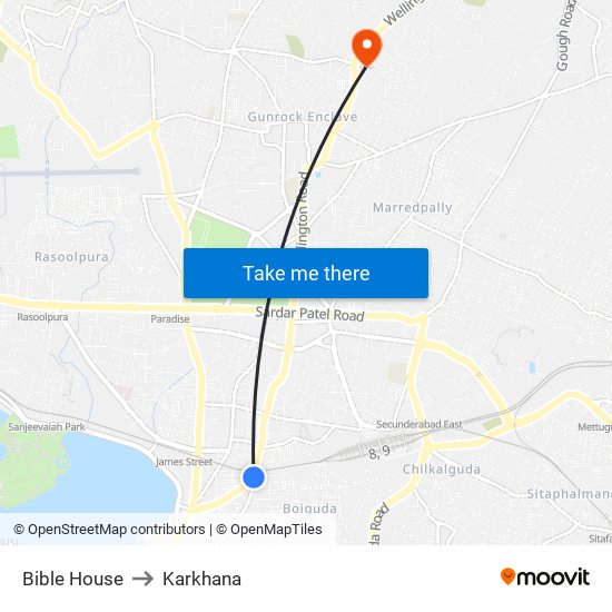 Bible House to Karkhana map