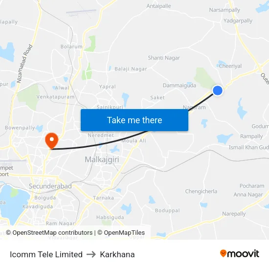 Icomm Tele Limited to Karkhana map