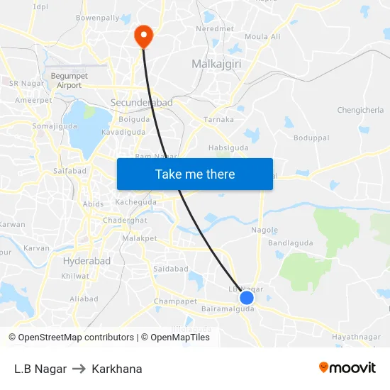L.B Nagar to Karkhana map