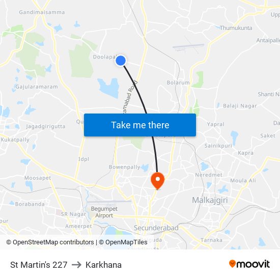 St Martin's 227 to Karkhana map