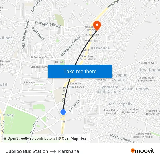 Jubilee Bus Station to Karkhana map