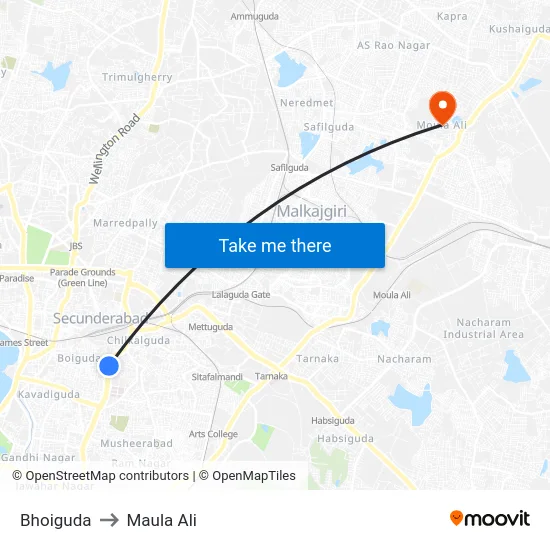 Bhoiguda to Maula Ali map