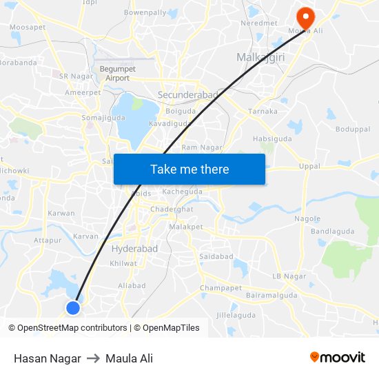 Hasan Nagar to Maula Ali map