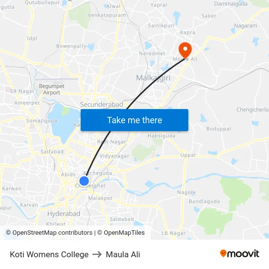 Koti Womens College to Maula Ali map