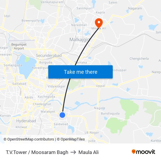 T.V.Tower / Moosaram Bagh to Maula Ali map