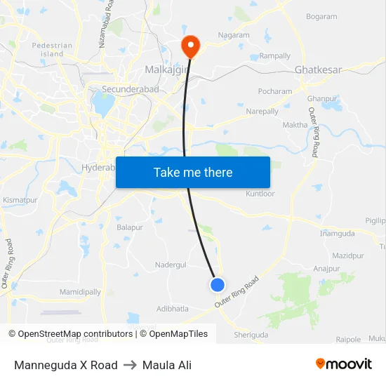 Manneguda X Road to Maula Ali map