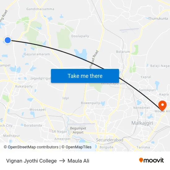 Vignan Jyothi College to Maula Ali map