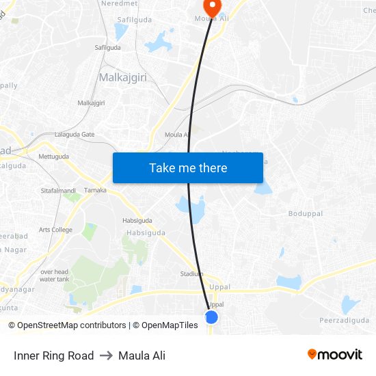 Inner Ring Road to Maula Ali map